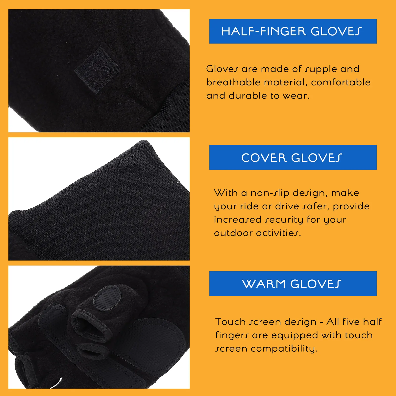 

1Pair Thermal Gloves Winter Warm Polar Fleece Half-Finger Cover Gloves Touchscreen Functional Anti-Slip Breathable Supple