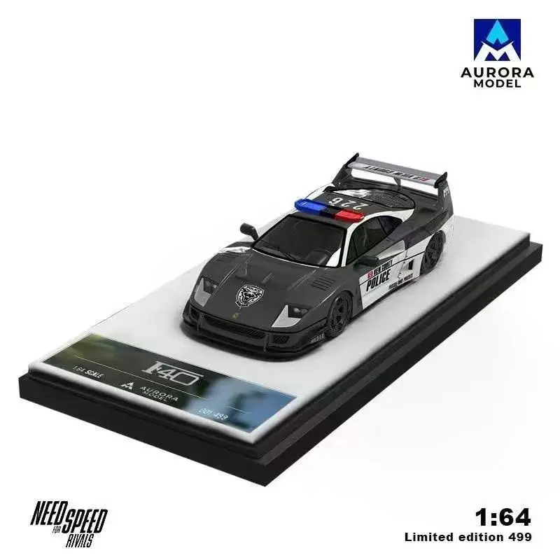 AM Aurora Diecast escala 1/64 ‌ H300 Lowboy semi-reboque e F40 Police Livery Edition liga modelo de carro brinquedos para meninos presente