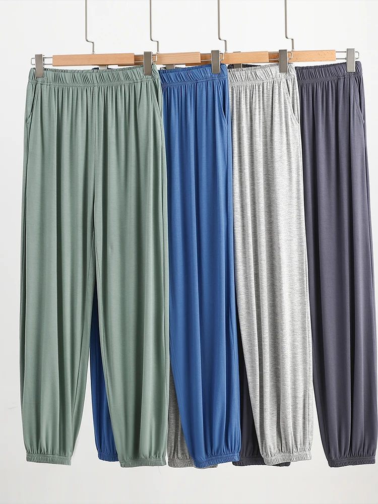 

High Waist Modal Men's Sweatpants Summer Thin Home Clothes Loose Casual Long Pants Pure Color Sports Pants for Home Use