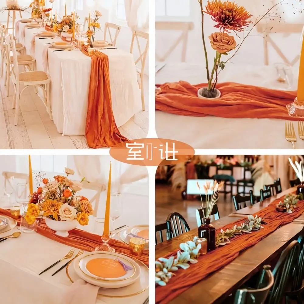 Elegant Cheesecloth Table Runner Boho Wrinkled Gauze Tablecloth Wedding Party Dining Table Decor Soft Airy Textiles