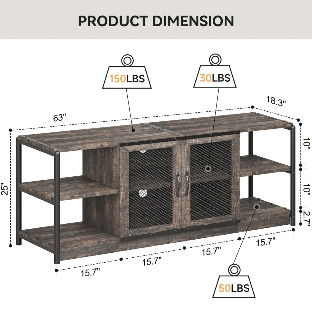 Industrial TV Stand for 65/70/75 inch TV，Rustic TV Entertainment Center with 2 Mesh Door, Wood TV cabinets/TV Console Tables