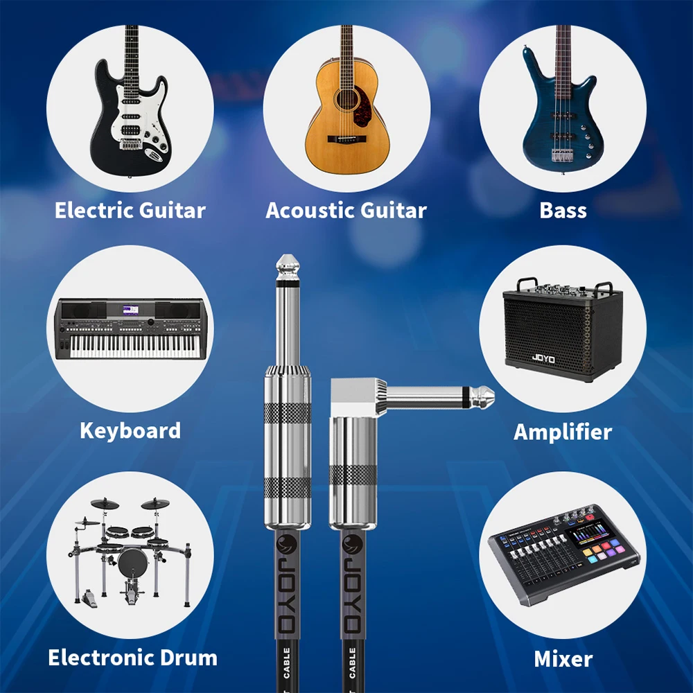 JOYO CM-12 Guitar Cable Noise Reduction Professional Audio Instrument Bass Guitar Amp Cable with 1/4 Inch Right-Angle Connector