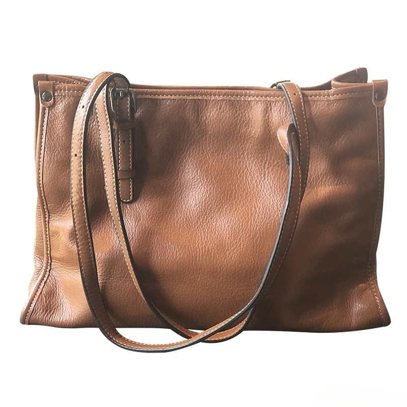 Genuine Leather Tote Bag for Women Full Grain Large Commute Bag with Top Handle and Detachable Strap Logo-Free Quiet Luxury