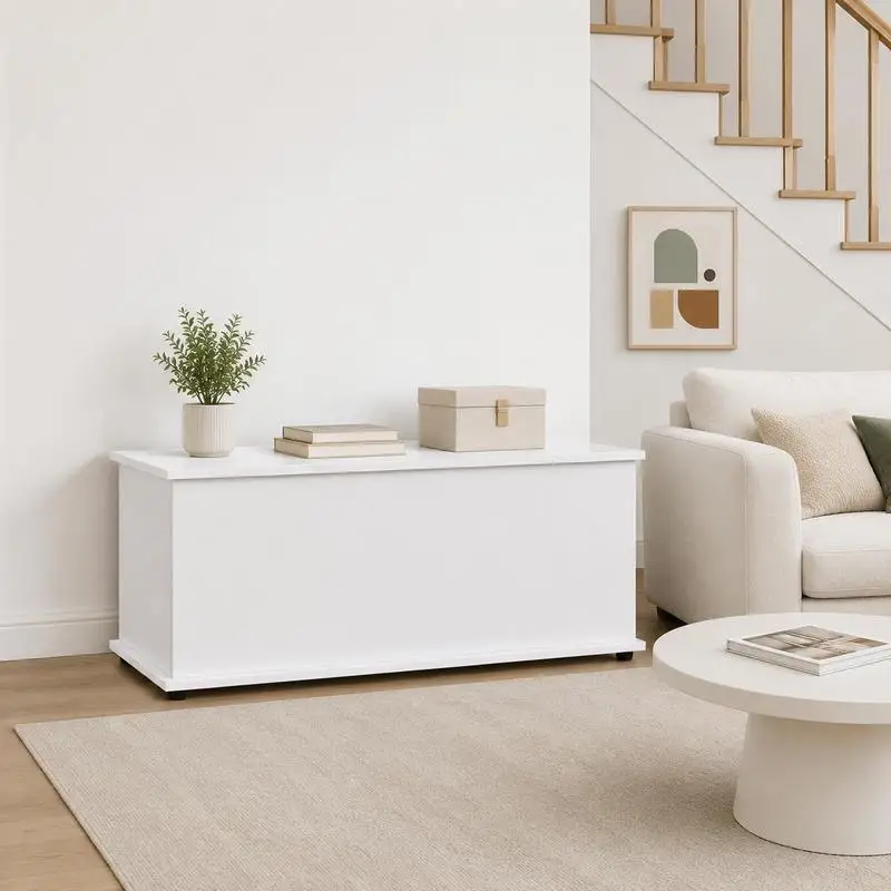 Armoire de rangement multifonctionnelle et banc blanc 100 x 40 x 40 cm, couvercle à charnière de sécurité anti-pincement à fermeture douce, banc à chaussures grande capacité, surface stable résistante aux rayures, pour couloir, chambre, salon, balcon, vestiaire, appartement, entrée, hall d'entrée