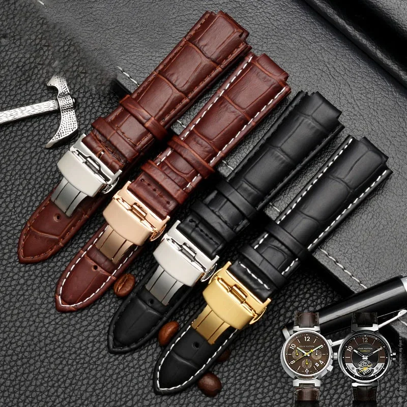 For LV Genuine Leather Watch band for Louis Vuitton Tambour Series Mouth 10 12mm Watchband Men's Women's Q114k Q1121 Watch Strap