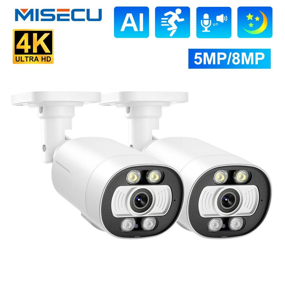 MISECU Super HD 5MP 8MP cámara IP POE cámara de seguridad de vigilancia en exterior Audio bidireccional Ai detección humana visión nocturna en Color