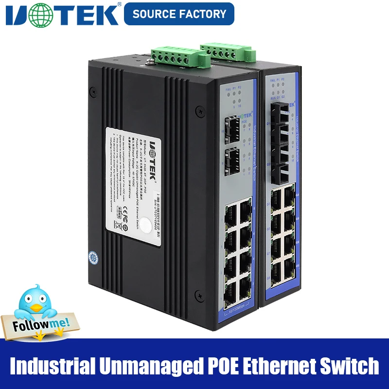 UOTEK Industrial Grade 8 Ports RJ45 Network Unmanaged POE Ethernet Switch 2 Gigabit Optical Fiber 1000M SEP SC UT-6428-POE