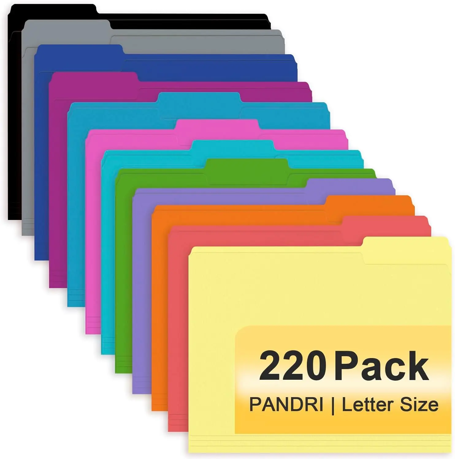 

220 Pack Colored File Folders, 1/3 Cut Tab, Letter Size, Assorted 12 Colors for Office School