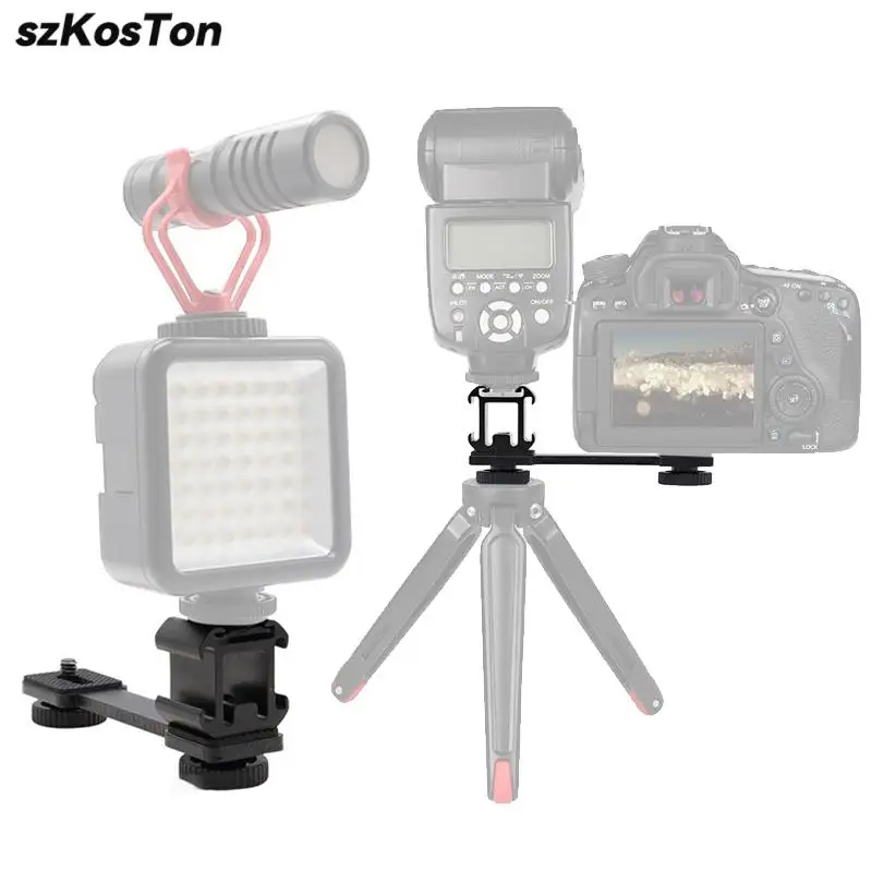 

Cold Shoe Mount Bracket Extension Bar Triple 1/4 Inch & 3/8 Inch Thread for Gimbal Stabilizer Tripod Camera Flash Light