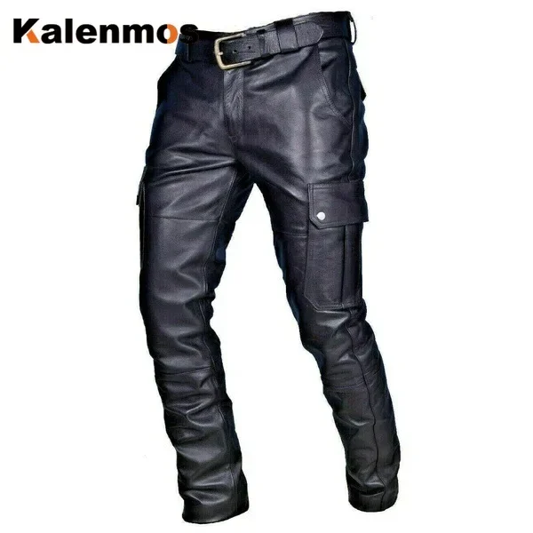 Punk Leather Pants Men Medieval Gothic Long Fashion Retro Maxi Shirt Cosplay Costume Middle Ages Party Masquerade Black Pants