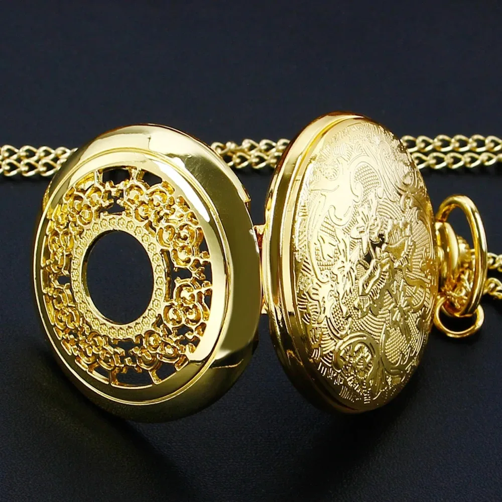 ساعة جيب كوارتز ذهبية فاخرة Steampunk قلادة مجوهرات أسود أرقام عربية الهاتفي سلسلة بدلاية ساعة هدية Relogio De Bolso