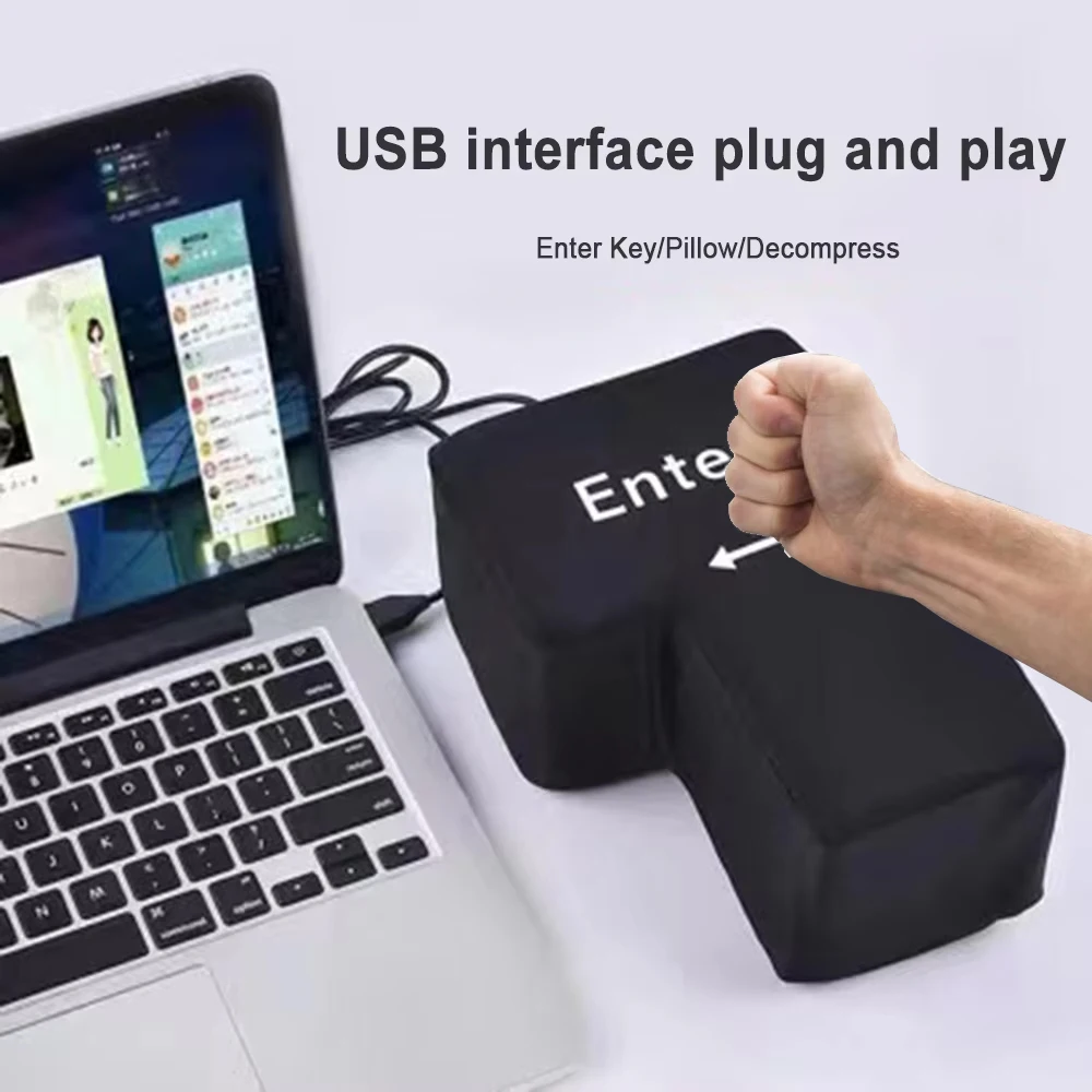 Big USB Enter Key Mouse Anti Stress Button Decompression Computer Any Vent Pillows Button Desktop Pillow For Programmer Worker