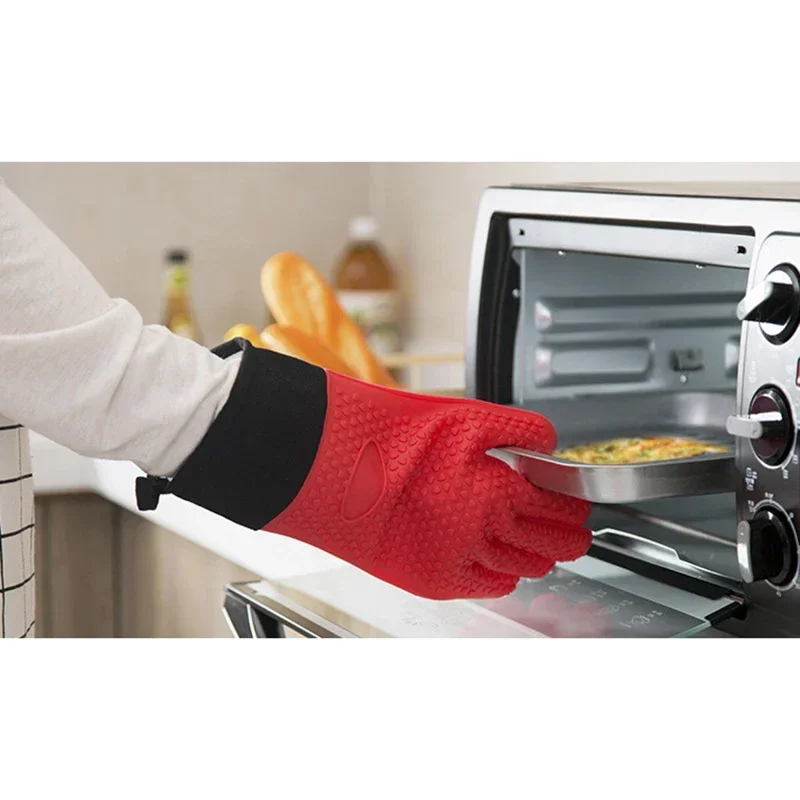 

Long Thick Silicone Gloves Heat-resistant Non-slip Microwave Mitts Kitchen BBQ Baking Cooking Flexible Oven Mitts Long Anti-slip