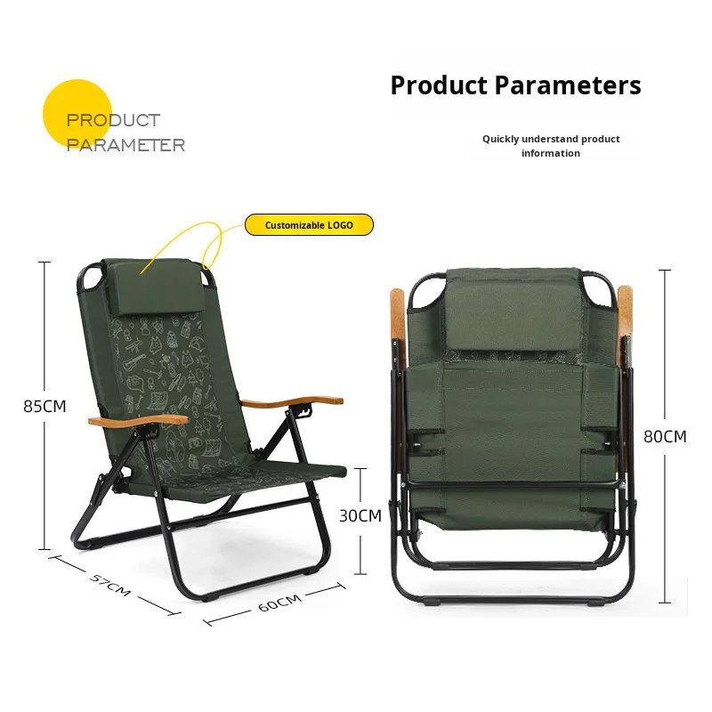 Portable Dual-Purpose Folding Backrest Chair for Outdoor Camping Fishing Beach Use Durable Iron Metal Material