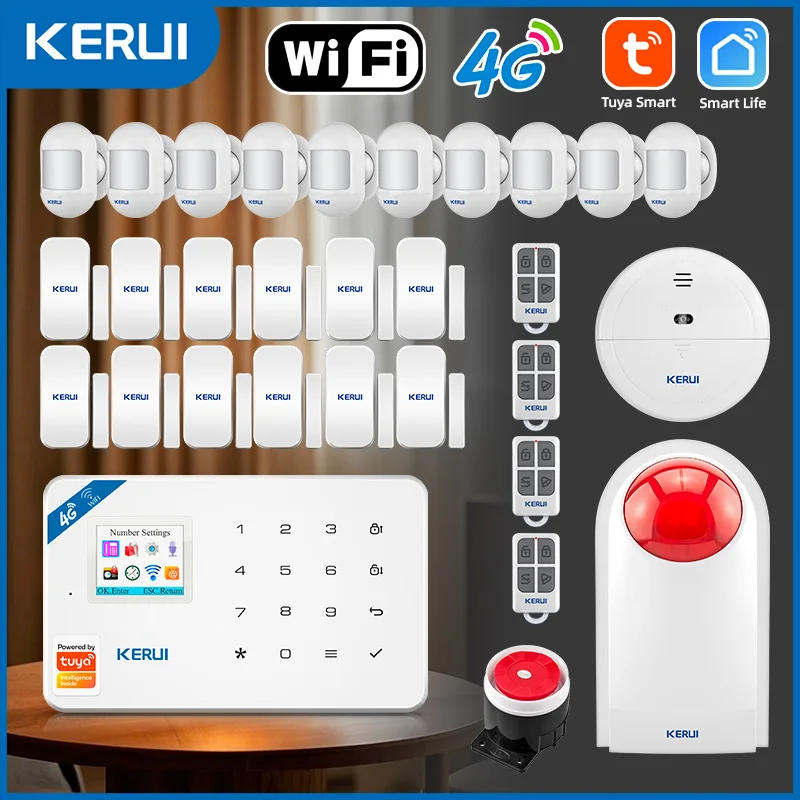 

KERUI 4G и Wi-Fi подключение Домашняя сигнализация Охранная сигнализация Tuya Smart / Smart Life APP Дистанционное управление