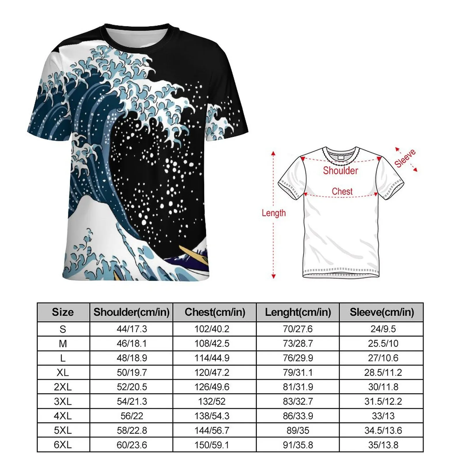 The Great Wave T-Shirt For Men Katsushika Hokusai Graphic O Neck T Shirts Beach Retro Clothing Short Sleeve Plus Size Tee Shirt