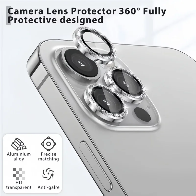 Glitter Lens Protector For iPhone 16 Pro Max 16Pro 16Plus Diamond Camera Lens Glass For iPhone 15ProMax Shining Metal Lens Cover