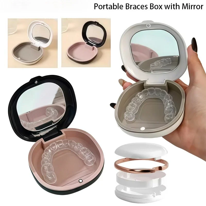 2PcTeeth Denture Storage Box Teeth Aligner Braces Box Case Magnetic Aligner Mouth Guard Container Orthodontic Oral Hygiene Tools