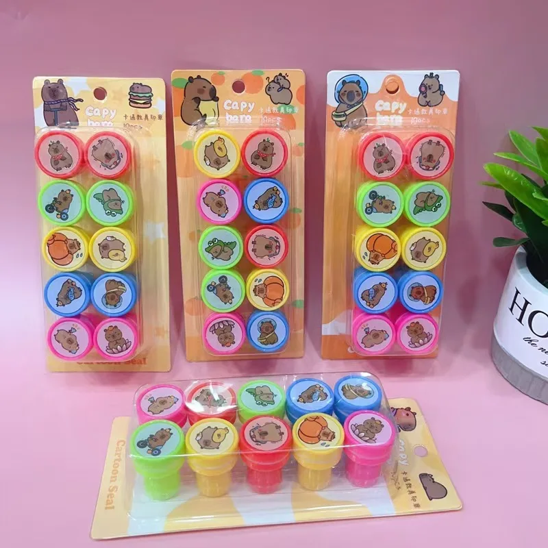 10Pcs/Box Capybara Children Toy Rubber Stamps Cartoon Kid Seal DIY Scrapbook Photo Album Decor Stamper children's day gift