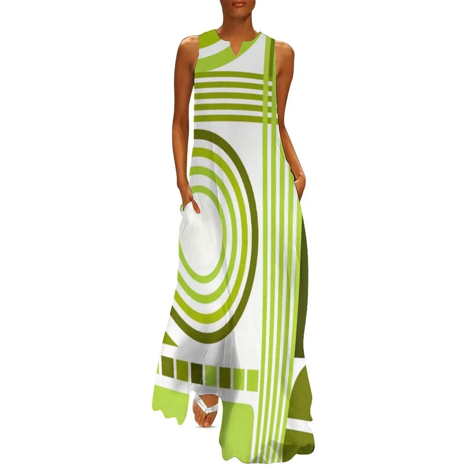 

Mid-Century Modern Lime Green Bauhaus Retro Pattern Long Dress dresses women summer 2025 women's summer dress 2025 Woman dresses