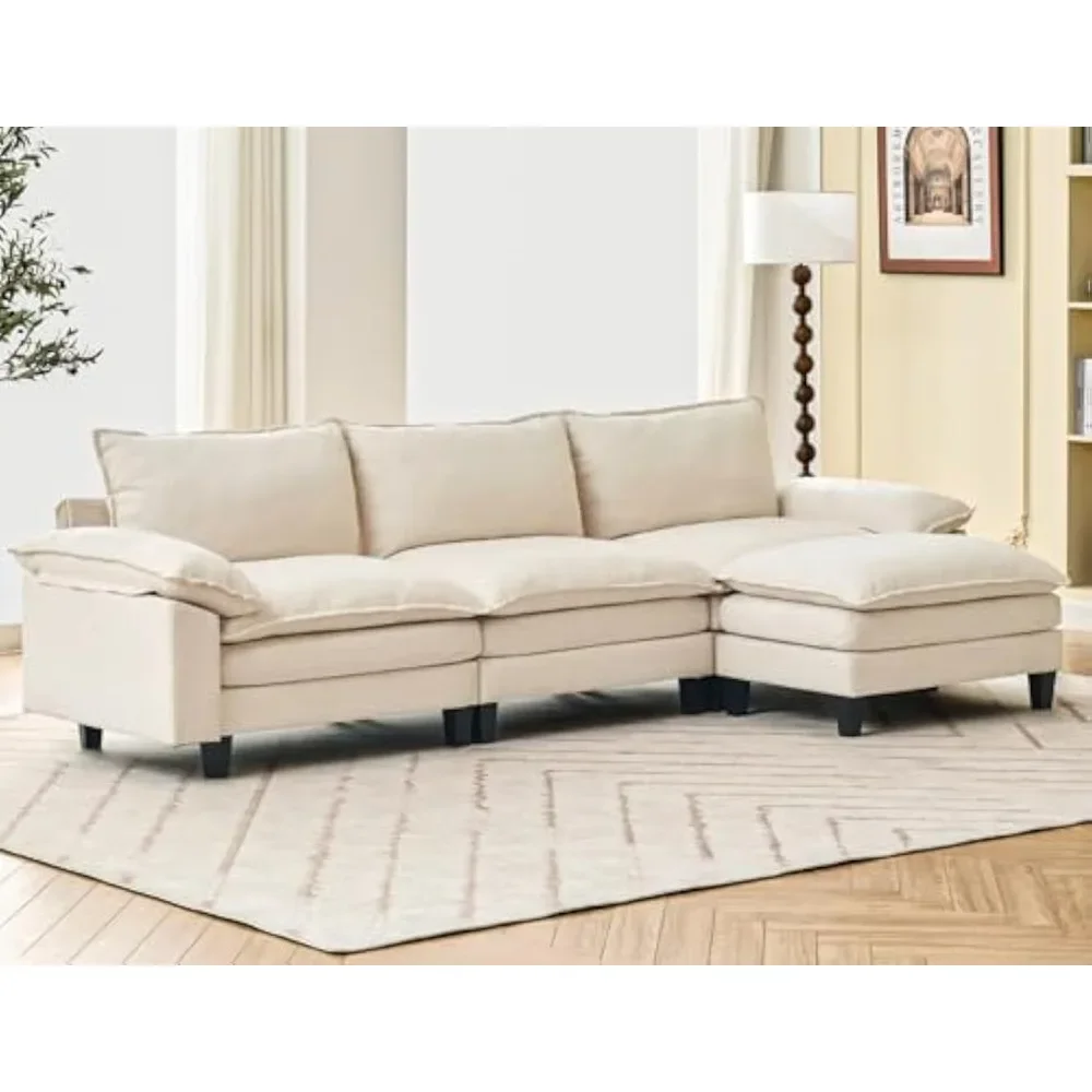 

118-дюймовые 3-местные диваны-облака для гостиной, L-образный секционный диван с пуфиком, модульный секционный диван для квартиры, бежевый