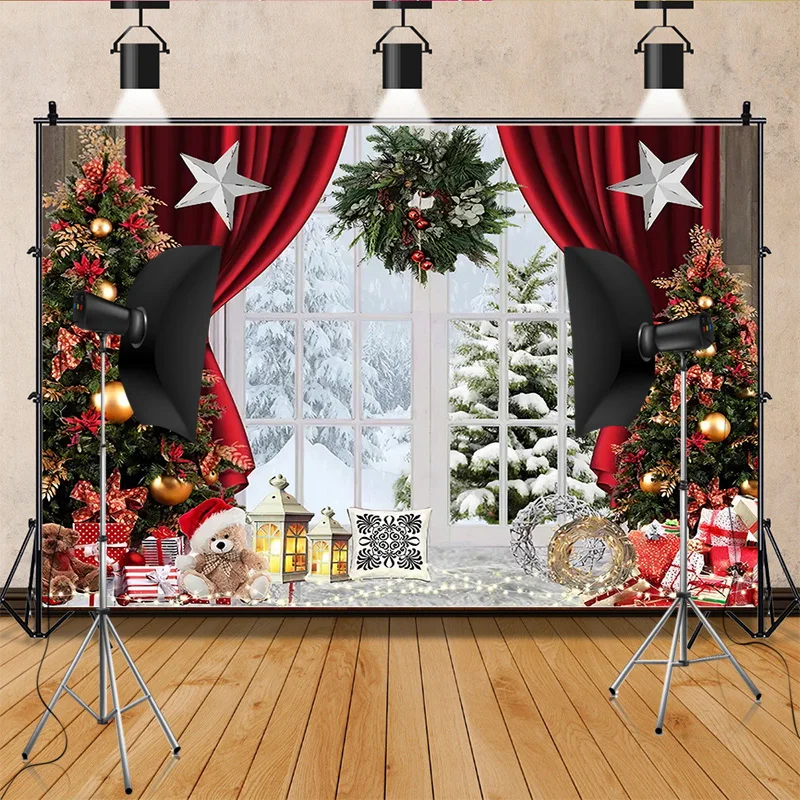 Christmas Day Wreath Snowman Photography Backdrop Props Family Xmas Eve Party Decor Living Room New Year Background BB-12