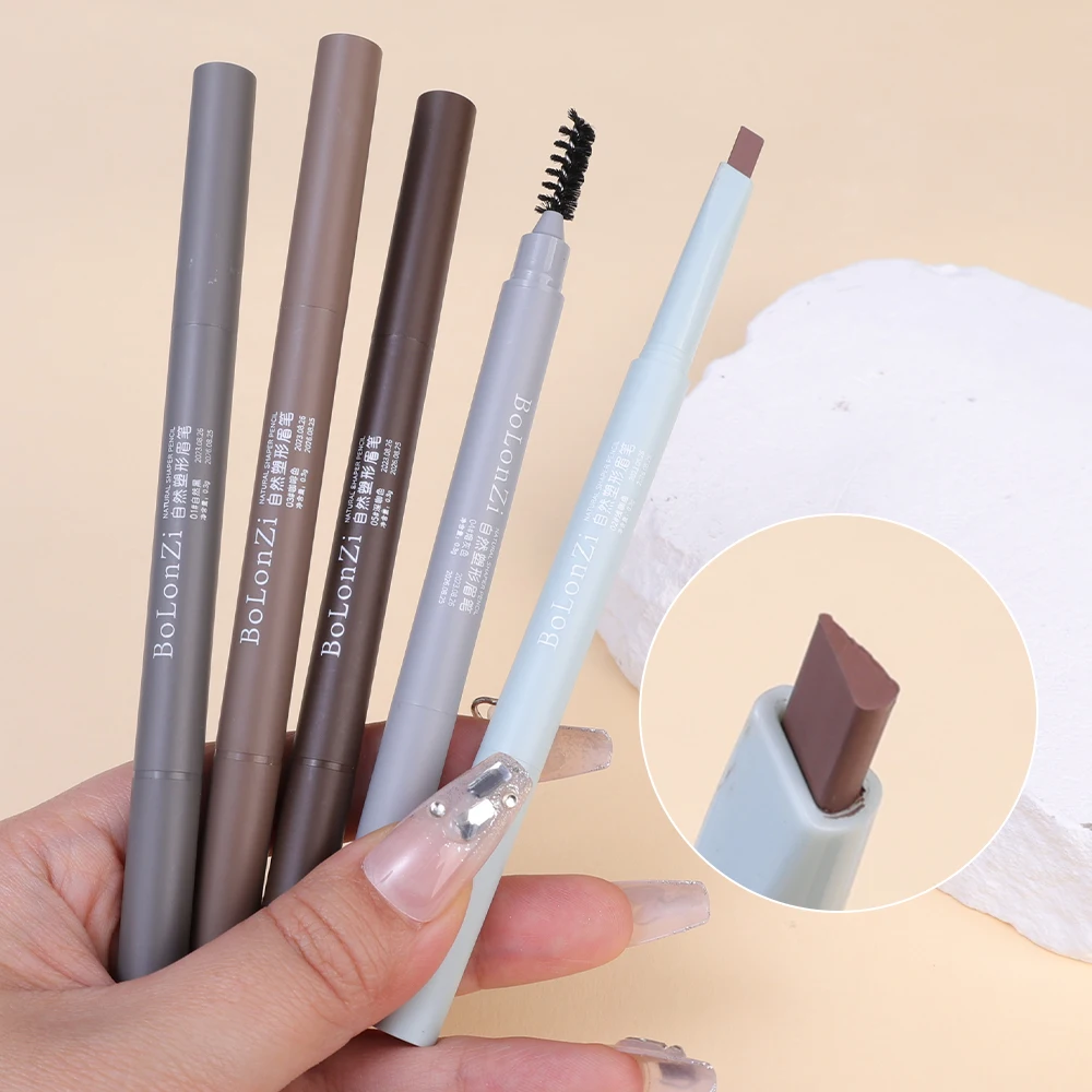 Natural Shape Double Head Eyebrow Pencil with Brush Waterproof Matte Triangle Machete Eyebrow Pen Lasting Black Brown Eye Makeup