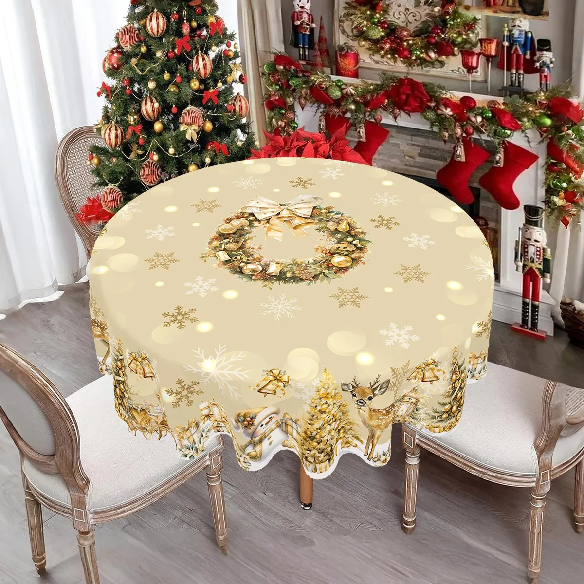 White Gold Christmas Tablecloth Snowman Table Cover Merry Christmas Decorations For Home 2025 Navidad Noel Gift New Year 2026