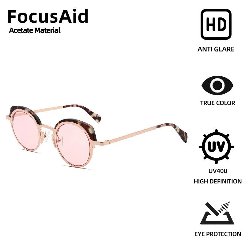 

FocusAid Luxury Brand Cat Eye Sunglasses for Women Retro Fashion Design Acetate Splicing Metal Frame UV400 Colored Nylon Lenses