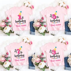 Personalized Girl Birthday Cartoon T Shirt for Girls Tshirt Number 1 2 3 4 5 6 7 8 Graphic Kids Clothes Birthday Party Outfits