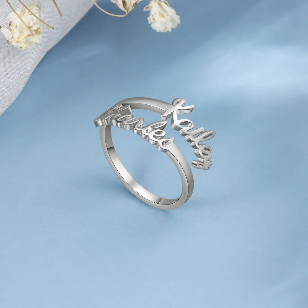 Настраиваемое кольцо с двойным именем, регулируемое кольцо из нержавеющей стали для пары, индивидуальный подарок, модное кольцо с буквами, подарок