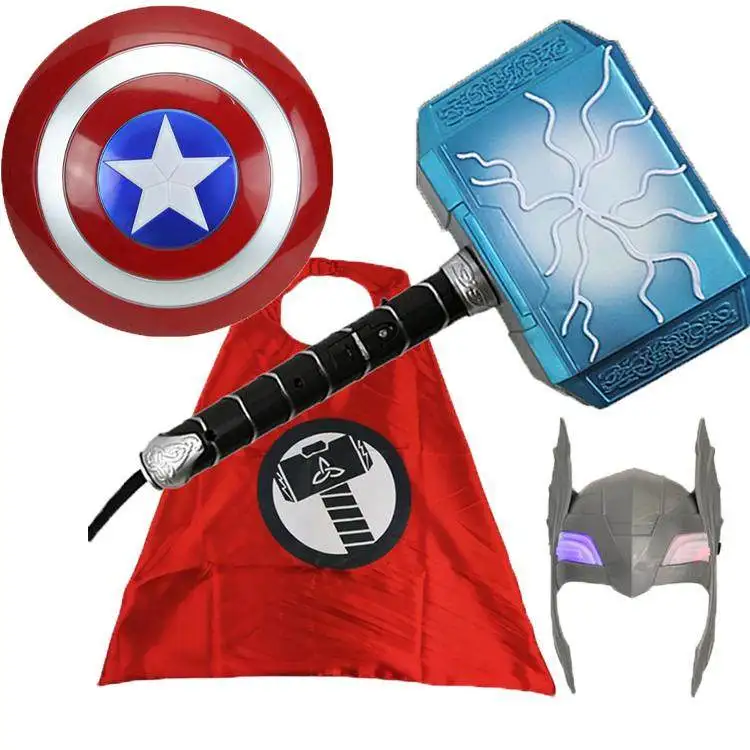 Set de Accesorios de Cosplay de Los Vengadores para Niños, Martillo de Thor con Sonido y Luz, Juguete, Escudo del Capitán América, Capa, Hacha para Actuaciones