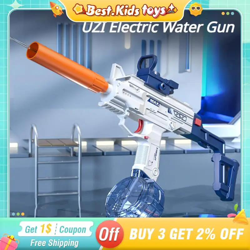 UZI Long Water Gun Kids Toys Automatic Continuous Release Large Capacity Beach Swimming Pool Splashing Water Game Outdoor Toys