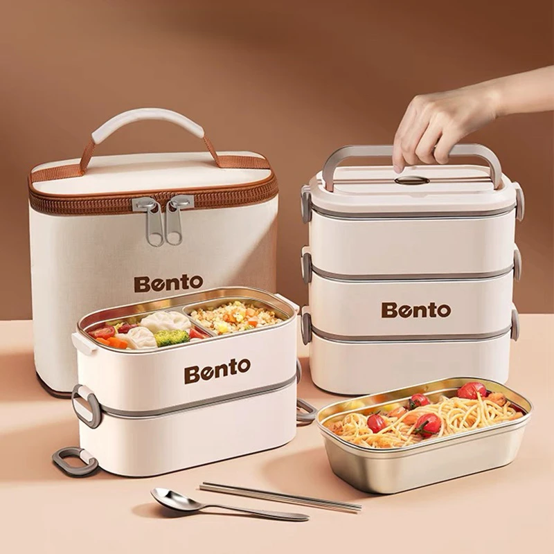 304 Stainless Steel Divided Lunch Box for Kids Adults Stackable Portable Leakproof Bento Microwave Sealed Large Food Container