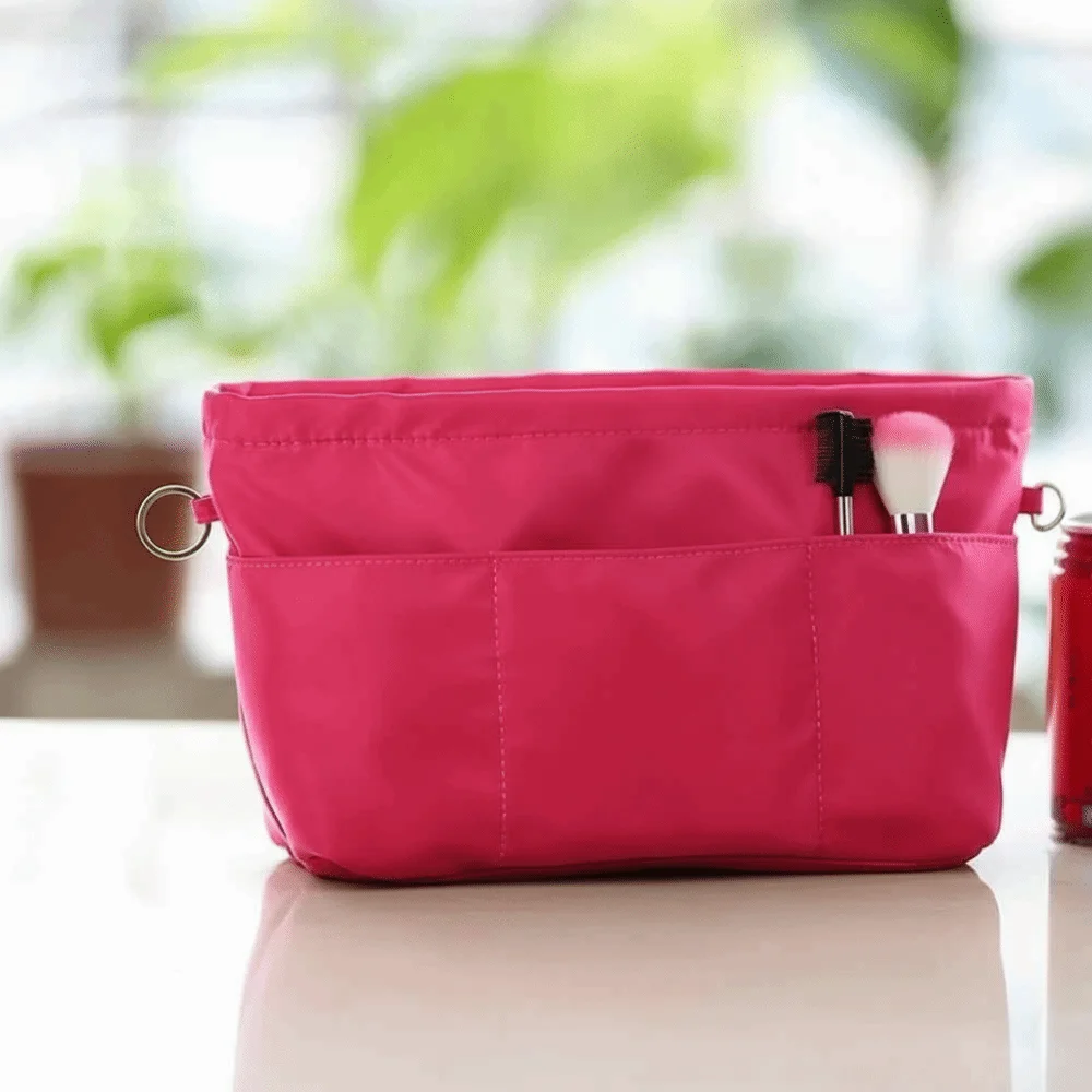 Cosmetic Organizer Insert Bag Storage Bags Multifunctional Multi-Pocket Handbag with Zipper Solid Color Inner Bag