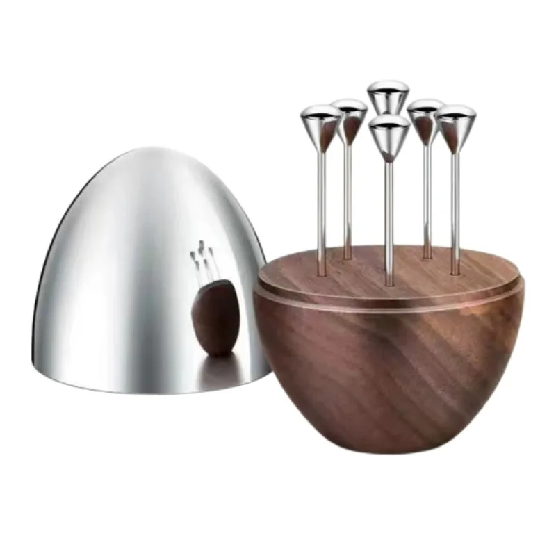 

Nordic light luxury stainless steel fruit swab set, creative dessert forkwood seat ornament, household ins wind