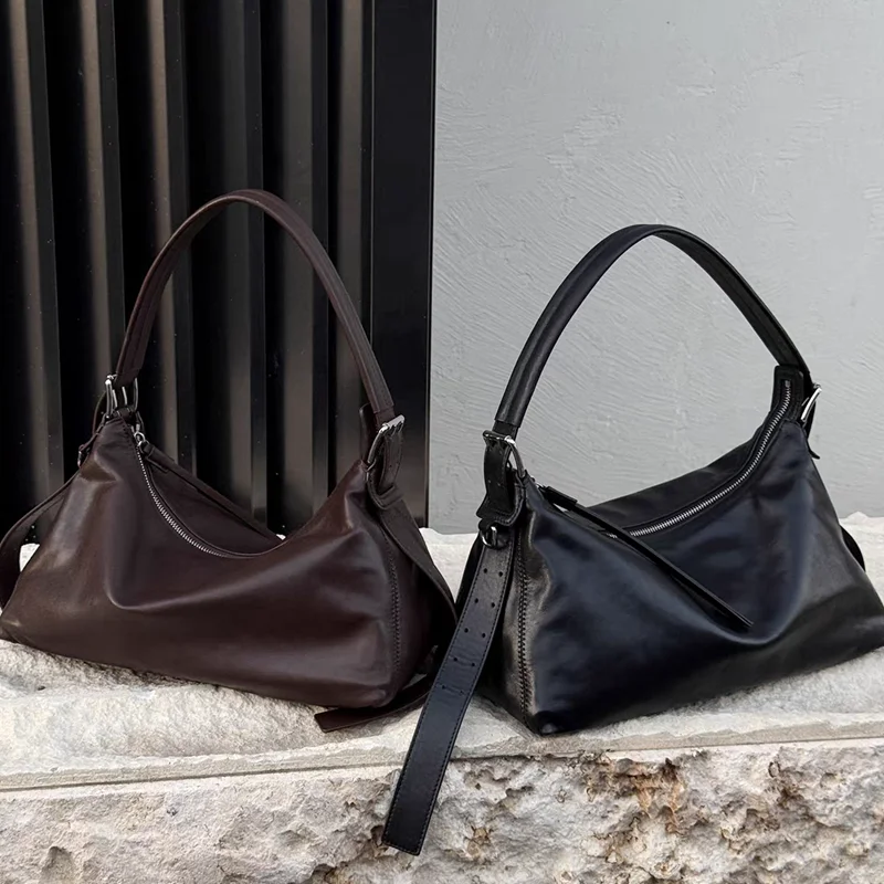 

Fashion Retro Simple Niche Genuine Leather Women Hobo Bag\Handbag Casual Real Leather Lady Armpit Shoulder Crossbody Bag New