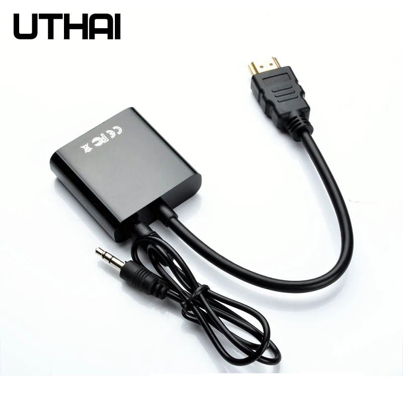 T20 HDMI-compatible1080P VGA 어댑터 3.5mmAudio 4K HD 디지털 케이블 노트북 태블릿 HDMI 남성 VGA Famale 변환기