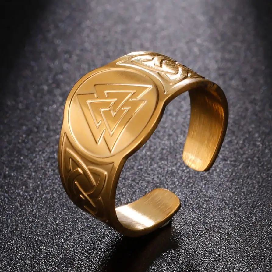 Dawapara Tripple Valknut Ring for Men Women Stainless Steel Adjustable Rings Resizable Norse Scandinavian Jewelry