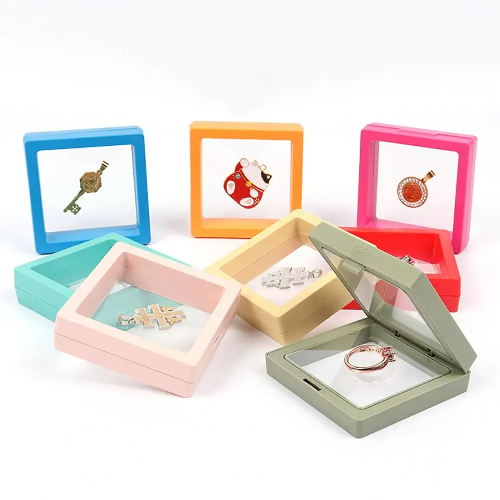 3D Floating Display Box Mini Portable Double-Sided Transparent PE Film Suspended Seashell Jewelry Badge Packaging Shelf Case