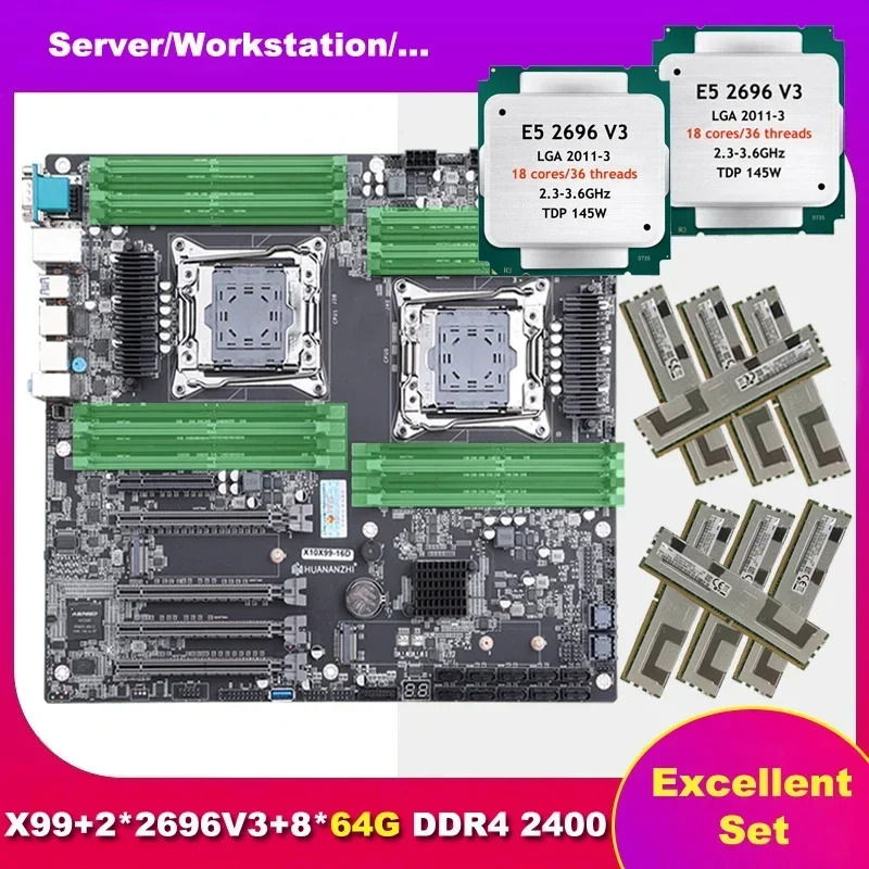 X10 X99-16D Dual CPU Motherboard 22696 V3 864G RAM