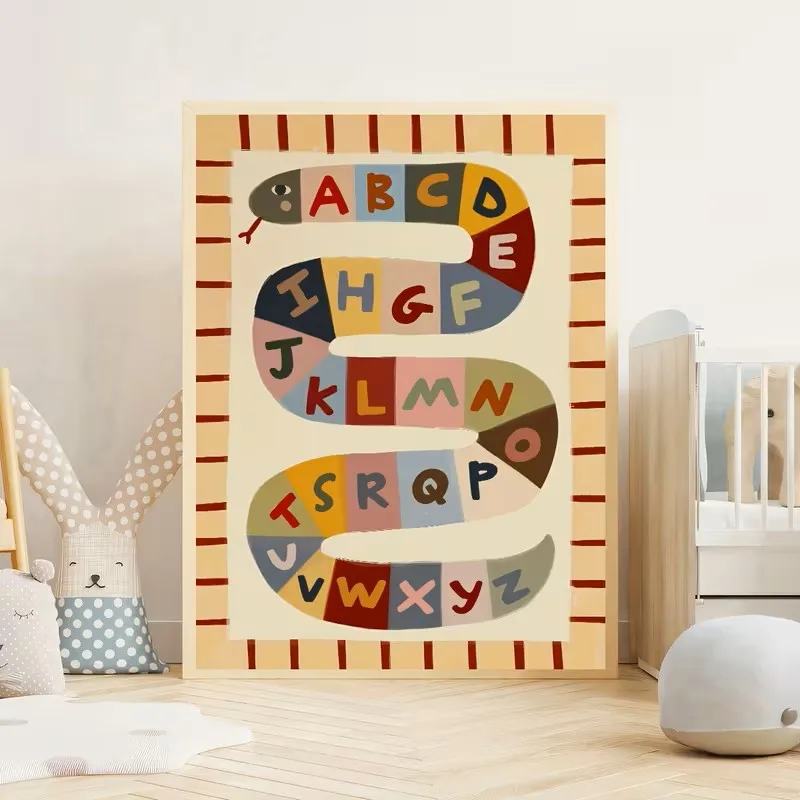 Letter Snake Art Canvas Poster Game Room Color ABC Painting Creative Birthday Gift Living Room Bedroom Corridor Home Decoration