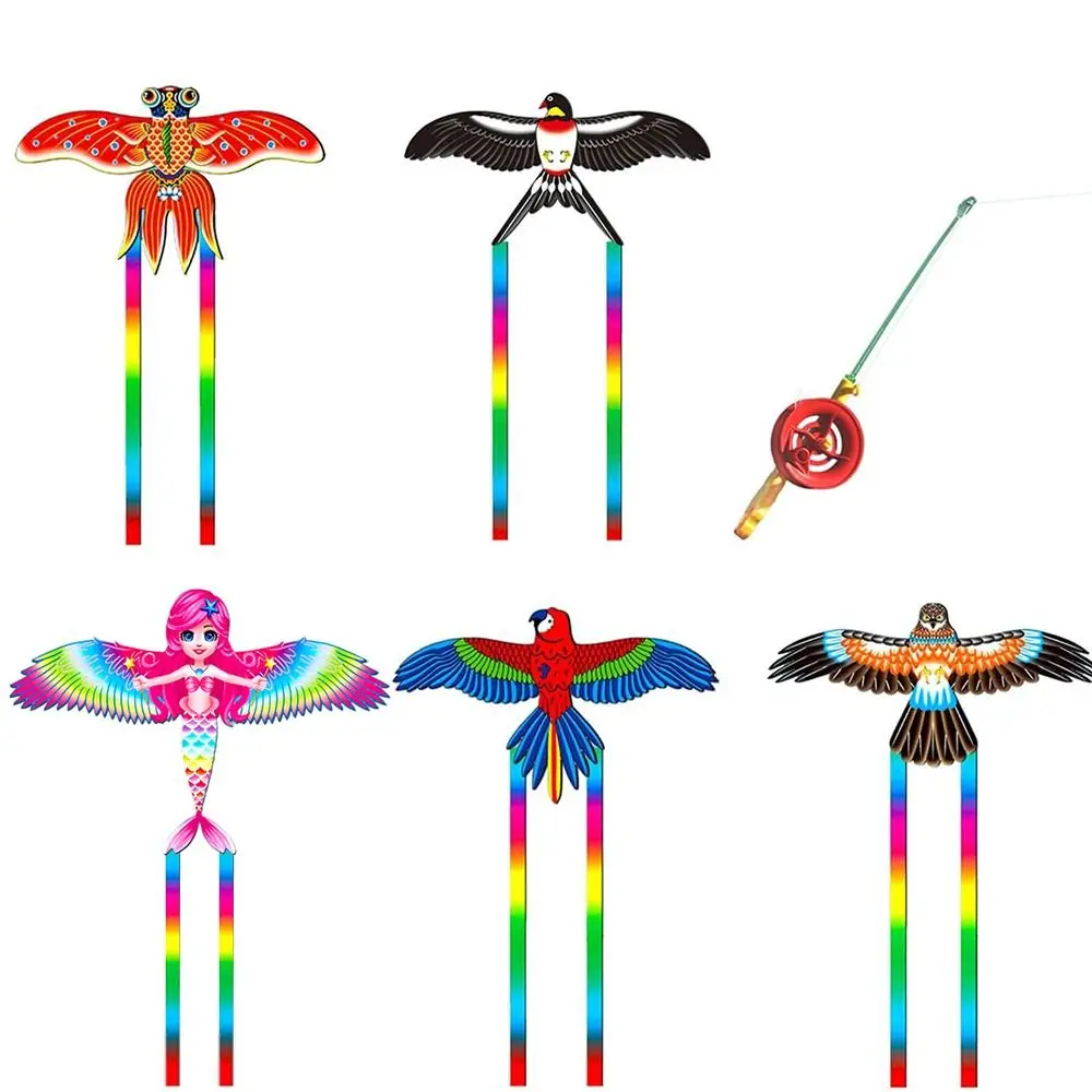 Dynamic Kites for Kids Adult Fishing Rod Dynamic Wing Long Tail Kites Flying Toy for Beginners Lightweight Easy Control Kite Toy