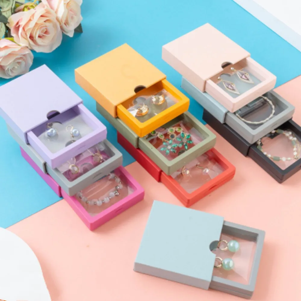 Paper PE Film Jewelry Storage Box Necklace Ring Pendant Organizer Display Dustproof Gift Box Jewelry Packaging Box Wholesale