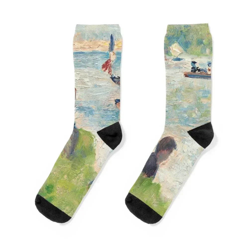 Horse and Boats (Study for Bathers at Asnières) by Georges Seurat Socks christmass gift New year's sport Socks For Man Women's