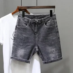 Short Jeans Pants For Men Gray Graphic Man Denim Shorts Original Harajuku Y2k Designer Cut Summer Wide With Korean Style New In