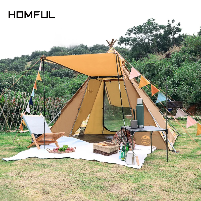 

Outdoor Camping Sun Shade 4-person Indian Pyramid Family Family with Foyer Rain Tent