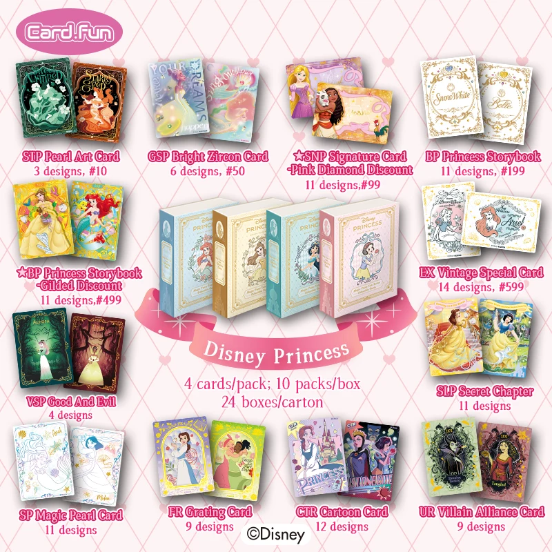 10 Packs CARDFUN Disney Princess Collectible Trading Cards Gift for Children Kids - Magic Fairy Tale