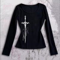 Harajuku Aesthetics Punk Letter cross Print Y2K T-shirt Hip Hop Streetwear Baby Tee Fashion Goth High Street Long sleeve Tops