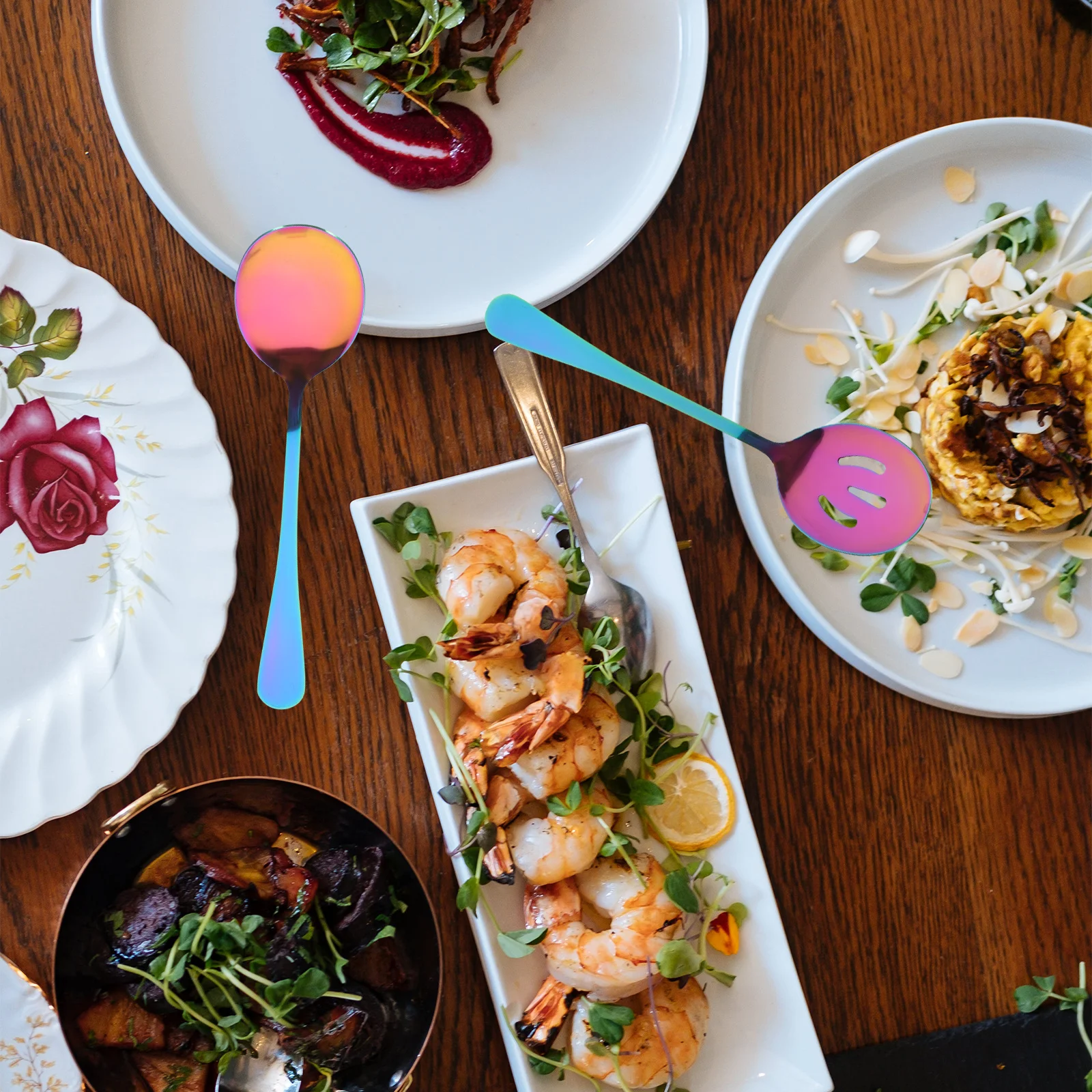 

4Pcs Minimalist Slotted Spoon Set Stainless Steel Home Supply Kitchen Accessory Easy Clean Daily Use Slotted Serving Spoon